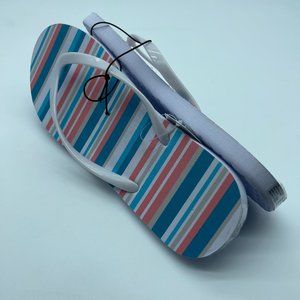 Time and Tru Sandals 9 10 Stripes Blue Coral Flat Flip Flops